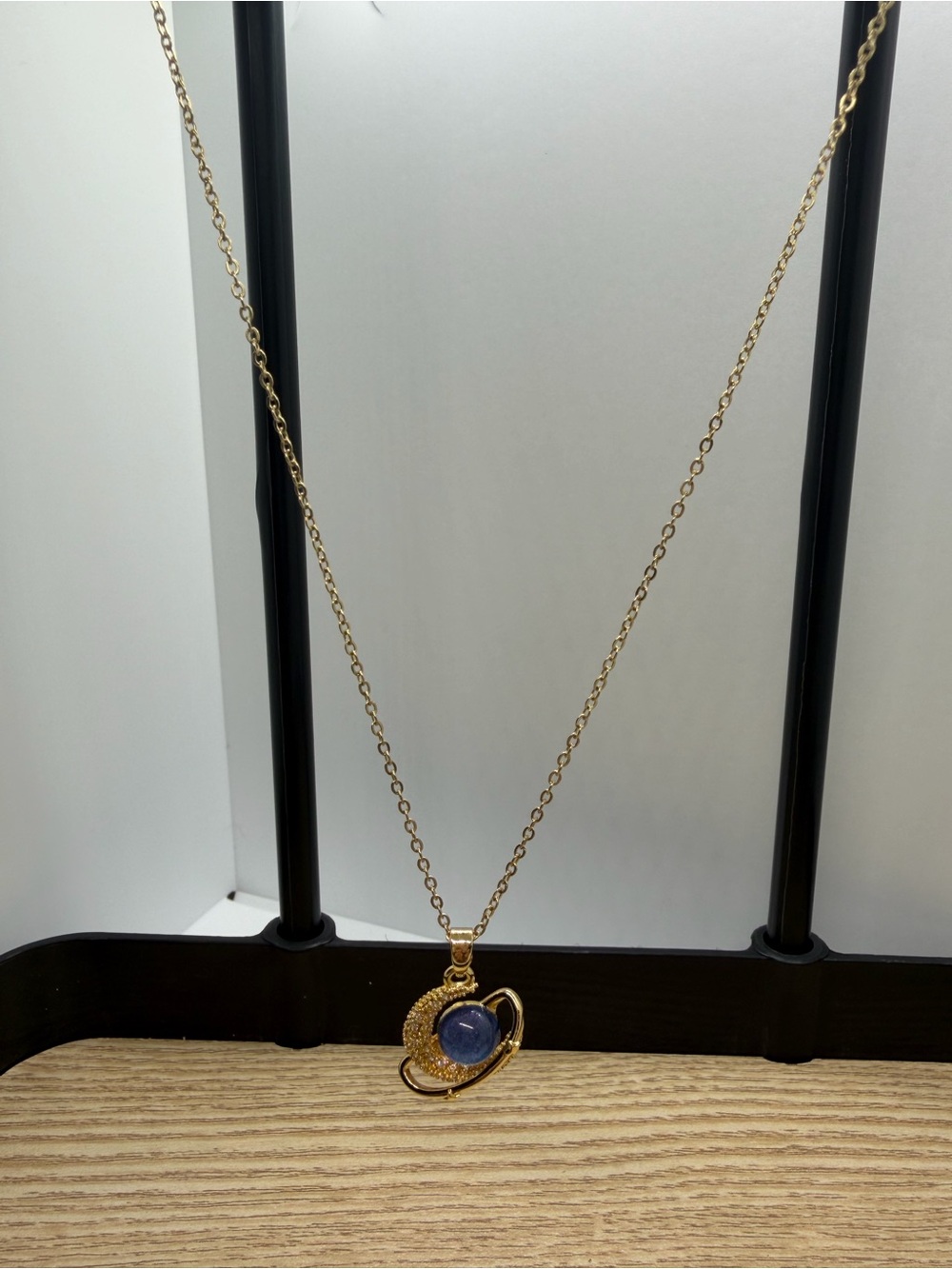 Gold-Tone Planet Pendant Necklace with Blue Glass Orb - Picture 3 of 3
